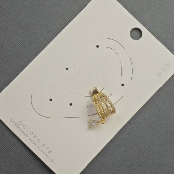 Café Stud Earring on Ear with Golden Metal 10x14mm± White Rhinestones