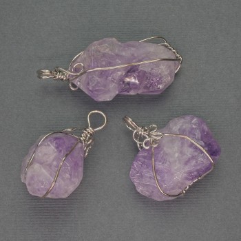 Amethyst Pendant in Silver Plating, 25x27mm ± diameter, length 37mm ±