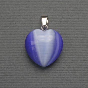 Heart Pendant Cat's Eye Purple Silver Metal, 20x20mm ±, length 30mm ±