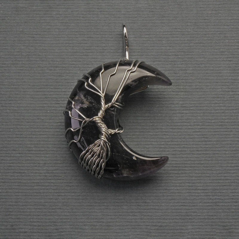 Pendant Moon Amethyst in Silver Weave, diameter 35mm±, length 45mm±