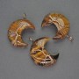 Pendant Moon Tiger Eye in Golden Wire Wrap, diameter 35mm+-, length 45mm+-