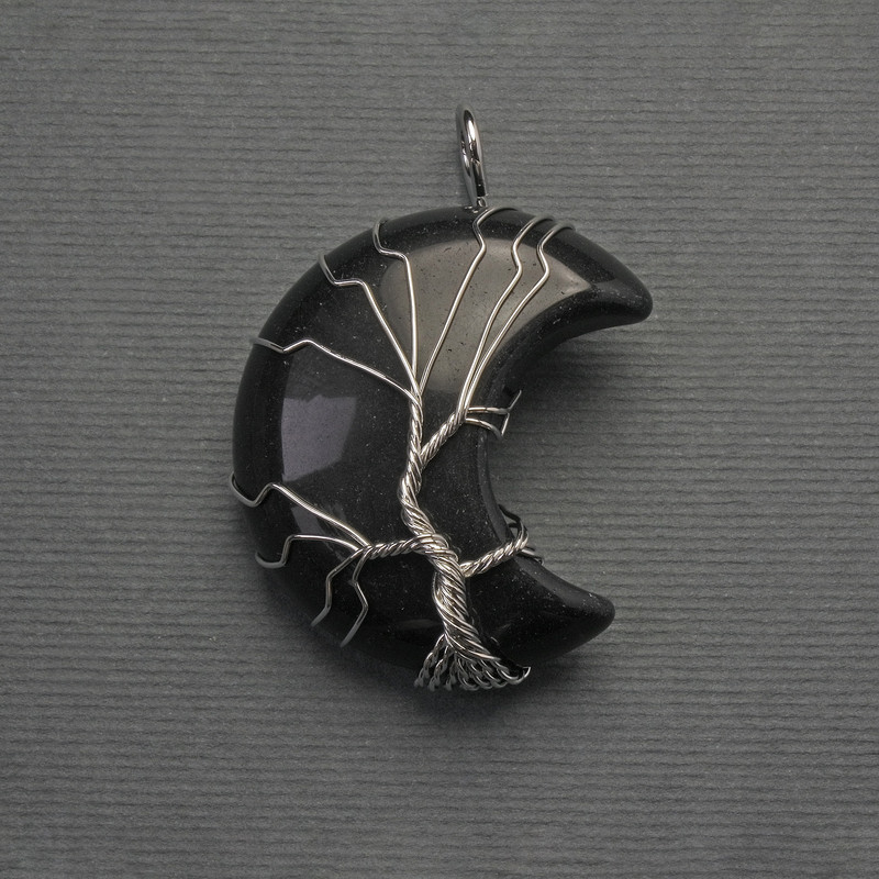 Pendant Moon Agate in Silver Plated Filigree, diameter 35mm±, length 45mm±