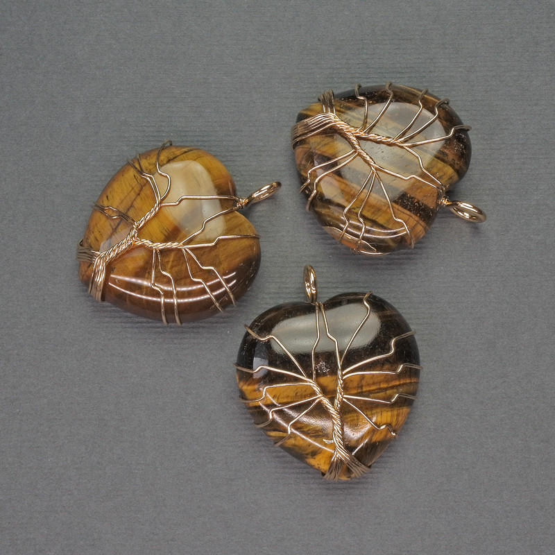 Heart Pendant Tiger’s Eye in Golden Weave, diameter 30x30mm±, length 37mm±