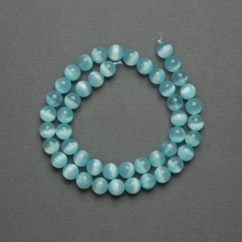 Cat's Eye Beads Blue 8mm Smooth Round on Thread, 39cm+