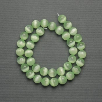 Cat's Eye Beads Chartreuse Synthetic Stone Smooth Sphere, diameter 10mm± on thread, length 39in±