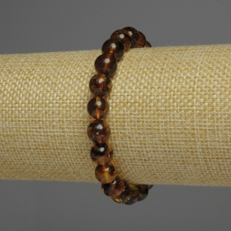 Amber Bead Bracelet, smooth round beads, 9mm diameter ±, length 18cm ±, stretch
