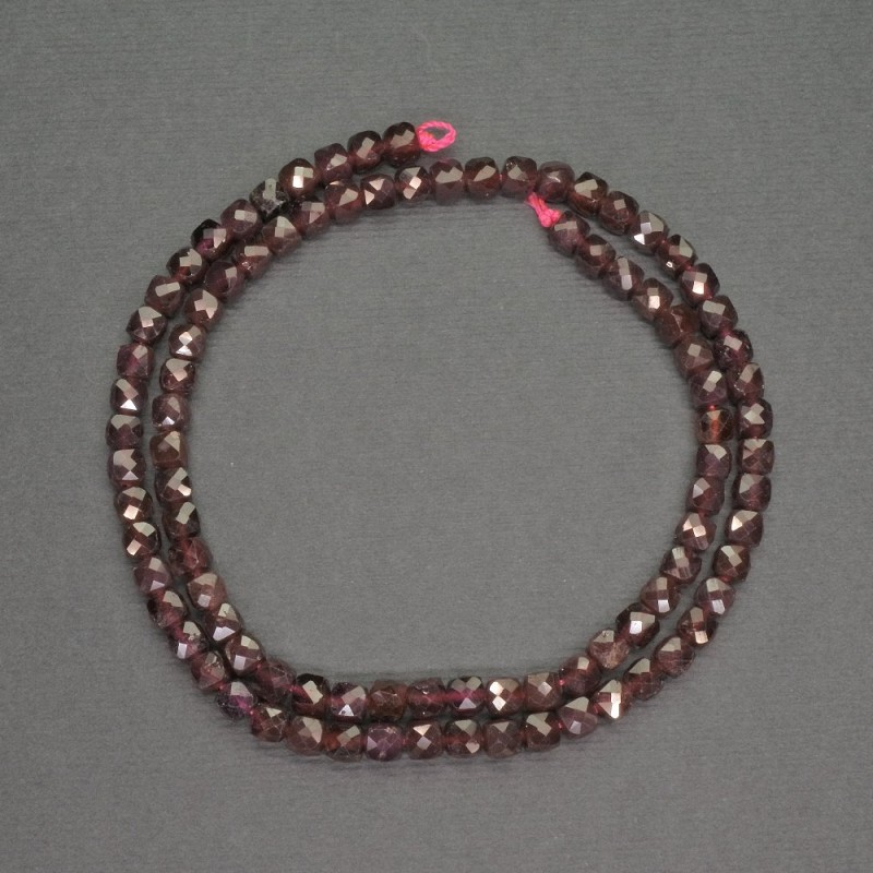 Garnet Beads Small Faceted Cube Natural Stone, 4mm±, Length 39cm±