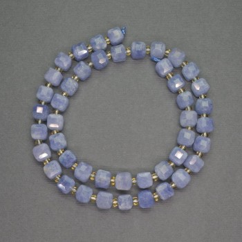 Aquamarine Beads Faceted Cube, 7mm± Diameter Beads, 3mm± Seed Beads, 39cm± Length