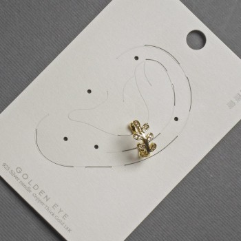 Cafe brown? Earrings for single piercing 13mm+- golden metal white crystals