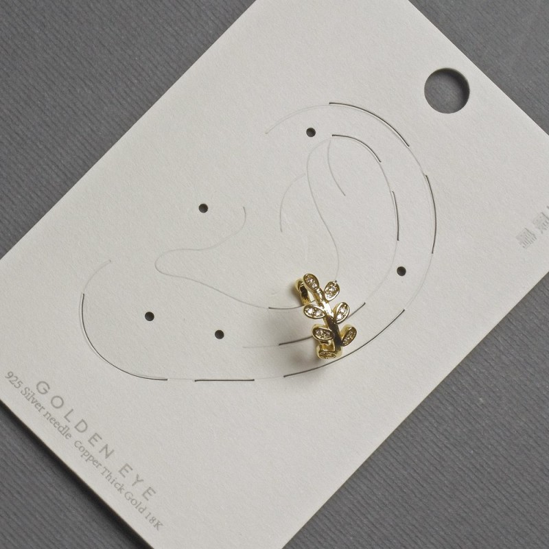 Cafe brown? Earrings for single piercing 13mm+- golden metal white crystals