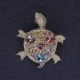 Brooch Turtle with silver color, multicolor rhinestones, silver metal 36x31mm+