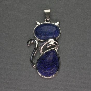 Cat Pendant with Lazurite 25x51mm± Silver Metal