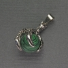 Malachite Pendant Paw with Sphere 18x37mm+-, Silver Tone Metal