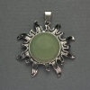 Pendant Sun Jade Natural Stone, diameter 42mm±, length 48mm±, silver metal