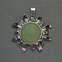 Pendant Sun Jade Natural Stone, diameter 42mm±, length 48mm±, silver metal
