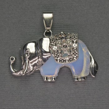 Pendant Elephant Moonstone 39×34 mm ± silver metal