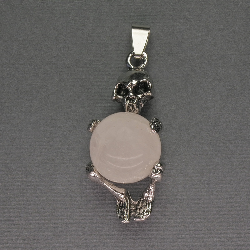Skeleton Pendant with Mountain Crystal Sphere, diameter 16mm± 20x50mm+