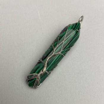 Malachite Pendant Hexagonal Crystal Diamond 12x50x57mm+- in Silver Plating