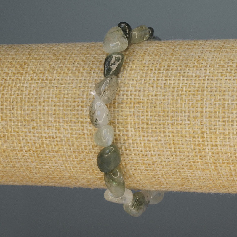 Rutilated Quartz Hairy (Hair Quartz) Bead Bracelet, faceted, 8-10×7 mm, ± diameter, length 18 cm ± stretch