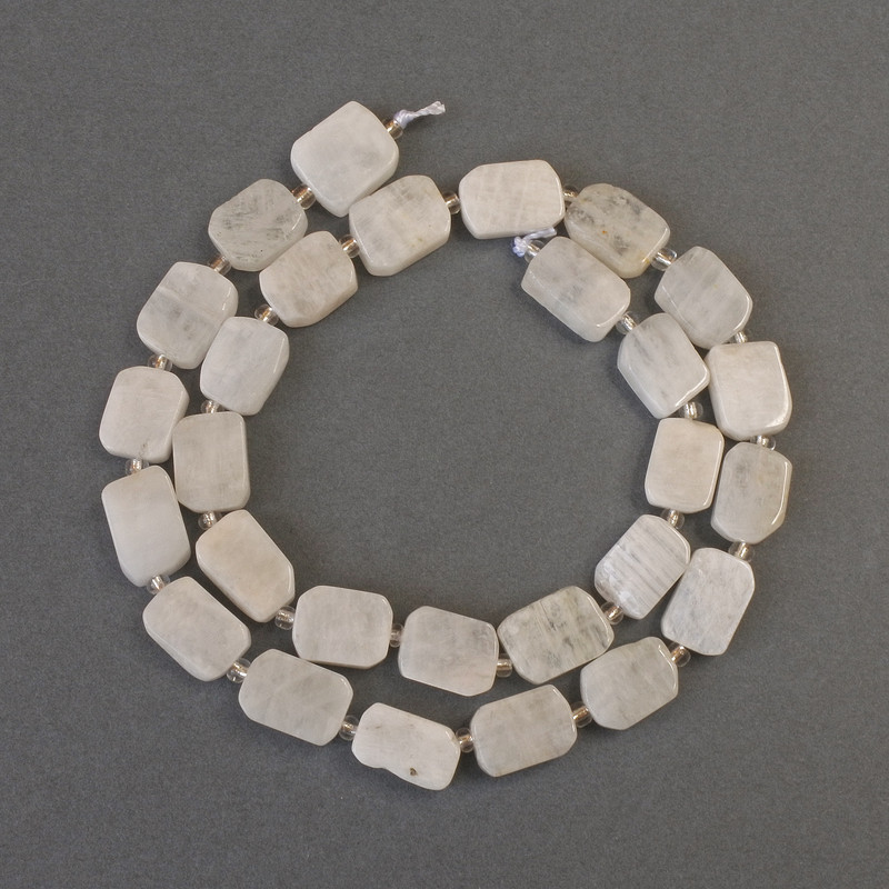 Adularia Beads Cut Rectangle on Thread, diameter 10-12x9mm± with 3mm+ seed beads, length 39cm±