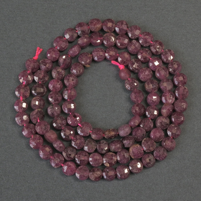 Ruby Beads Granulated Coin Shaped, 3.5 mm ±, length 39 cm ± on thread
