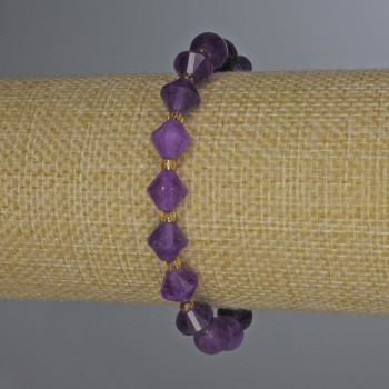 Sugilite Beaded Faceted Diamond Bracelet, 8x8mm diamonds ±, with 3mm beads ±, 18cm length ± stretch