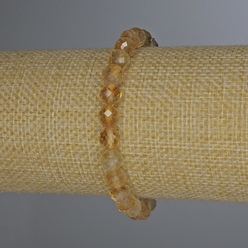 Bracelet Citrine Faceted Beads, 7mm diameter ±, 18cm length ±, Stretch