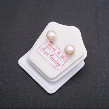 Stud earrings with freshwater pearls, silver clasp, diameter 7-8mm, peach color