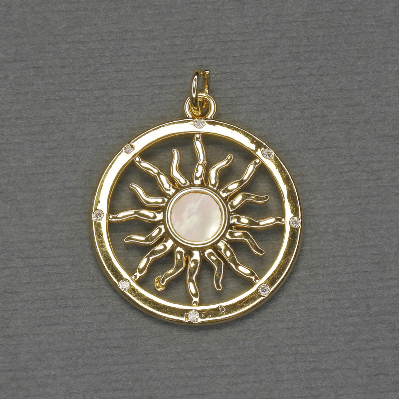Pendant Mother-of-P pearl Star white crystals golden metal, diameter 22mm+-, length 28mm+-