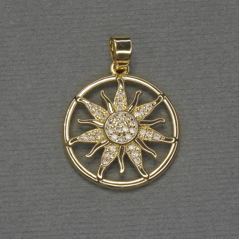 Pendant Star with White Rhinestones on Gold-Colored Metal, diameter 20mm±, length 27mm±