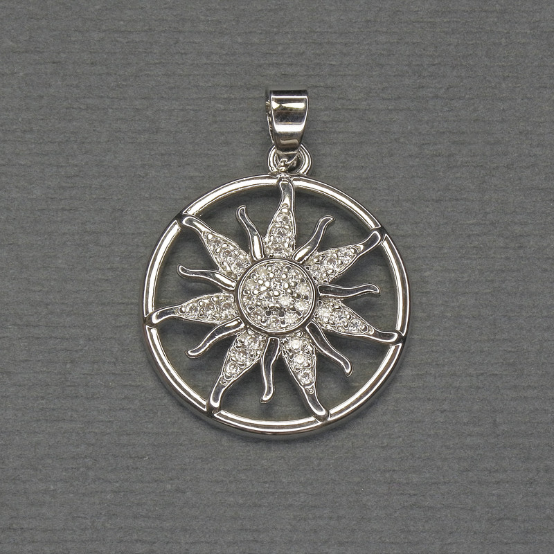 Pendant Star with White Rhinestones, Silver Metal, diameter 20mm±, length 27mm±