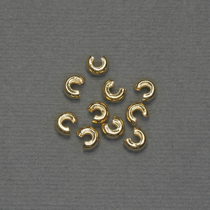 Crimp Bead for Crimping, Ø 6 mm ±, Gold-tone metal, 10 pairs