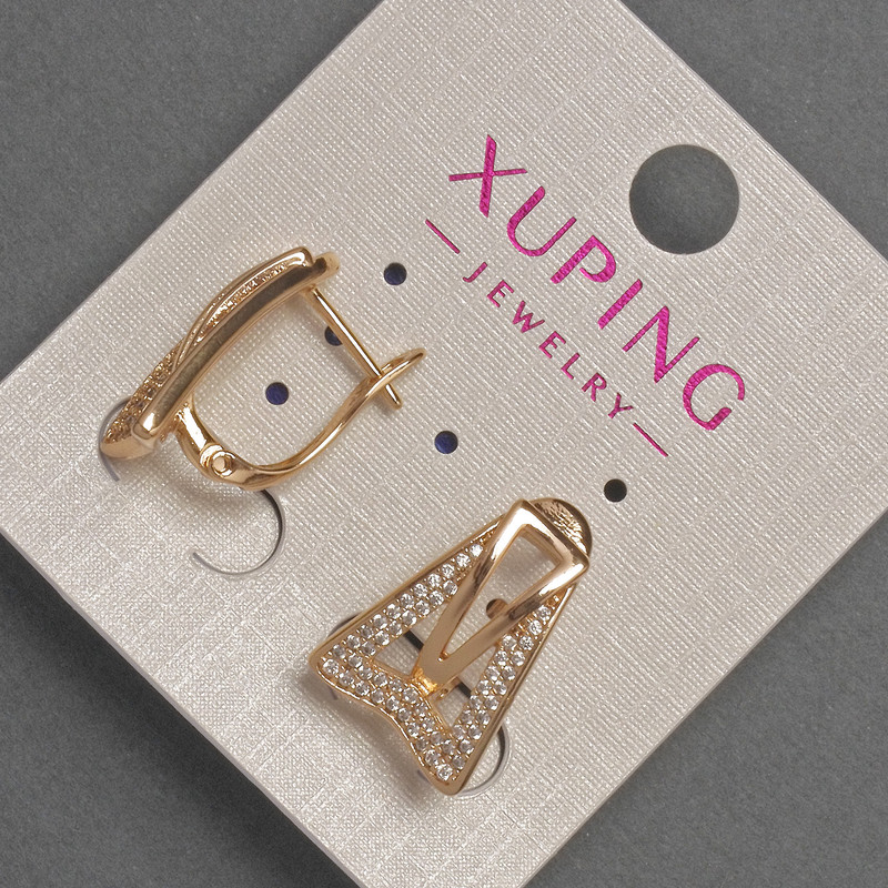 Xuping Earrings with White Crystals, diameter 8-12mm±, length 18mm±, 18K Gold Plating