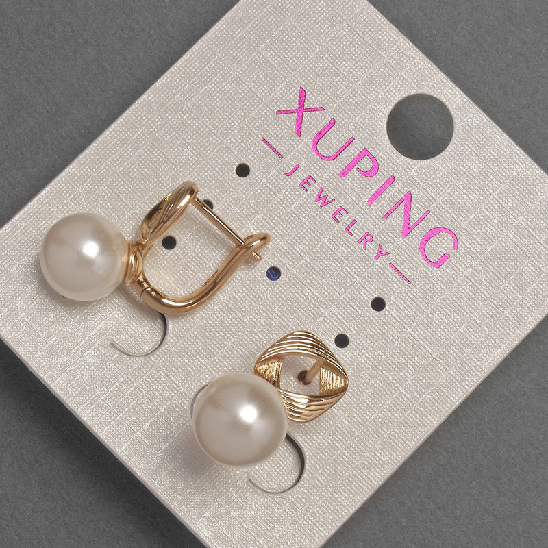 Xuping Earrings with Mallorca Pearl Inlay, 9mm± diameter, 18mm± length, 18K Gold Plating
