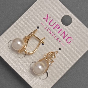 Earrings Xuping with White Crystals and Mallorca Pearl, 8mm diameter ±, length 20mm ± 18K Gold Plating