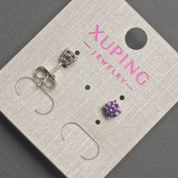 Earrings 'Stud' Xuping with Violet Crystal, 5 mm diameter ± Rhodium-plated