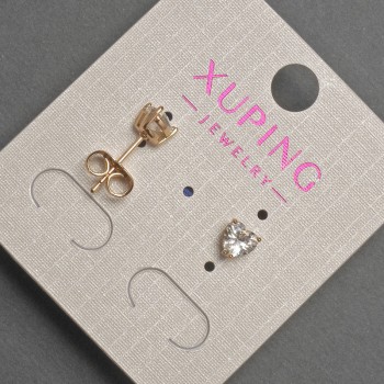 Earrings Stud Heart with White Crystal, 5mm diameter ± 18K Gold Plated