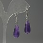 Amethyst drop earrings, stone diameter 10x23mm +/-, length 40mm +/-