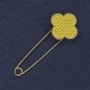 Brooch Pin Clover with Yellow and White Rhinestones 27x75mm± Golden Metal