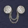 Brooch for cardigans, silver metal, diameter 20 mm±, chain length 9 cm+