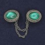 Brooch for Cardigans Green Cat's Eye Oval, diameter 26x20mm±, silver metal with chain length 9cm+