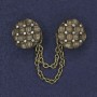Bronze-toned Brooch for Cardigans with White Crystals, 20mm diameter ±, Chain length ~9cm+
