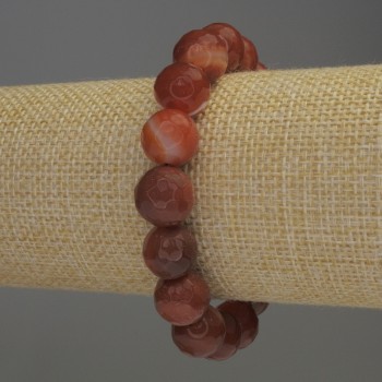 Carnelian Bead Bracelet, faceted round beads, 12mm diameter, 18cm length (stretch)
