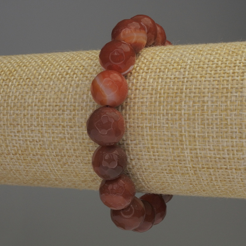 Carnelian Bead Bracelet, faceted round beads, 12mm diameter, 18cm length (stretch)