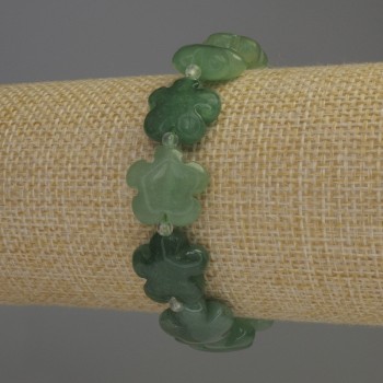 Bracelet Jade natural stone flower, diameter 15x6mm± hole, bead diameter 1mm±, bead diameter 3mm, length 18cm± stretch