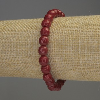 Beaded Coral Bracelet with Faceted Round Beads, 8mm diameter ±, 18cm length Stretch