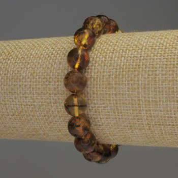 Amber Bracelet Smooth Beads, 9.5 mm diameter, 18 cm length, stretch