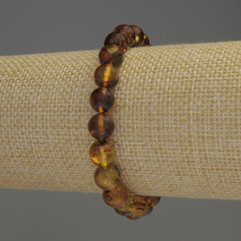 Bracelet Amber Smooth Bead, diameter 8mm±, length 18cm± stretch