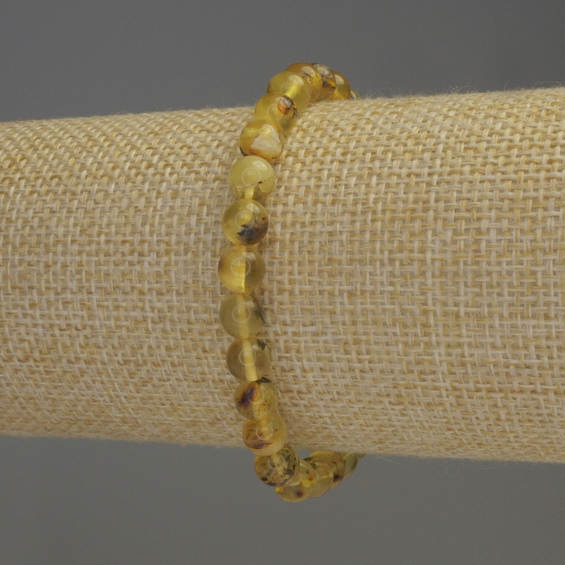Amber Bracelet Smooth Beads, 6-6.5 mm diameter, 18 cm length, stretch