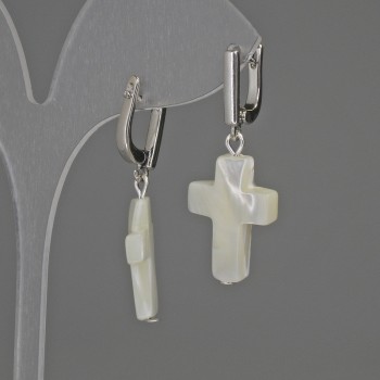 Earrings Pearl-form Cross 20x16mm+-, length 38mm+-